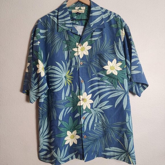 Tommy Bahama Other - Tommy Bahama Shirt Mens Large Blue Silk Hawaiian Camp Floral Short Sleeve Relax